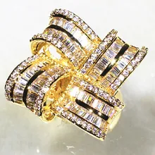 Cuadrado Diseño de Los Pétalos de Oro Con Brillo AAA Zirconia Piedra 360 de Rotación Anillos de Superficie Grande Para Las Mujeres de Joyería de Moda 2017
