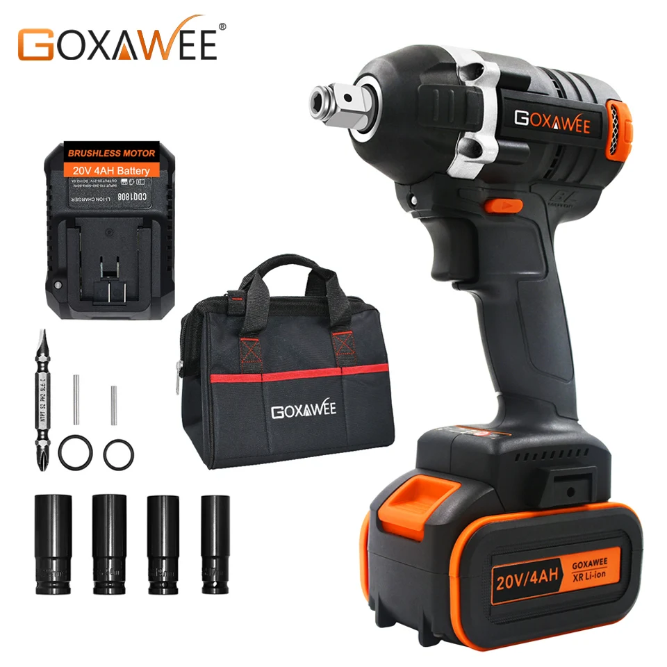 

GOXAWEE 21V Cordless Electric Wrench Impact Driver Socket Wrench 4000mAh Lithium Battery Hand Drill Installation Power Tools