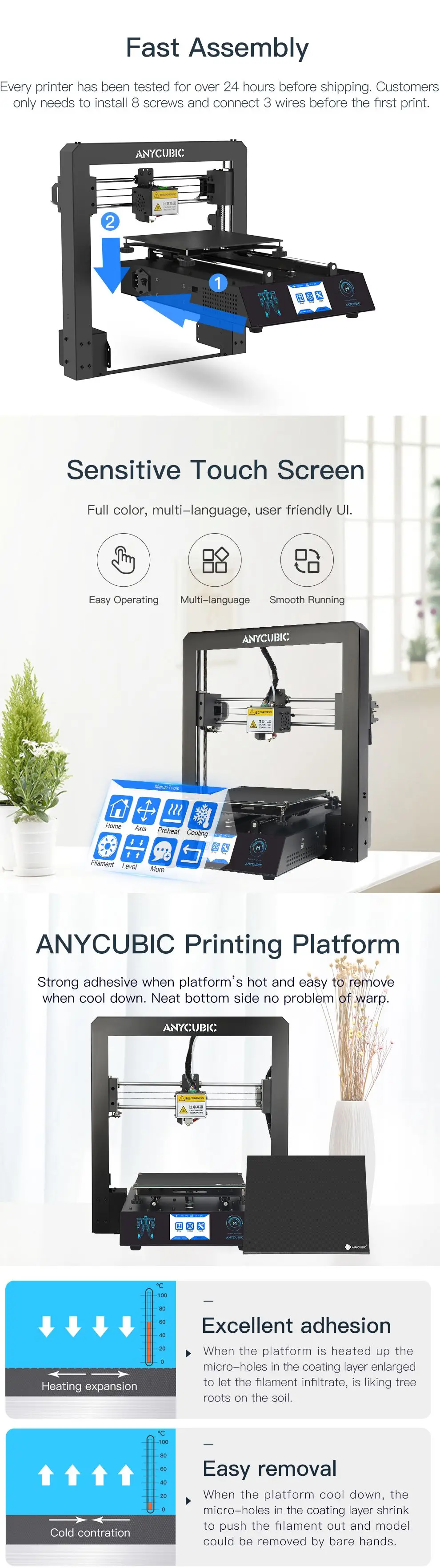 Anycubic 3d принтер I3 Мега Полный металлический каркас промышленного класса Высокая точность доступная Простая установка сопла 3d принтер