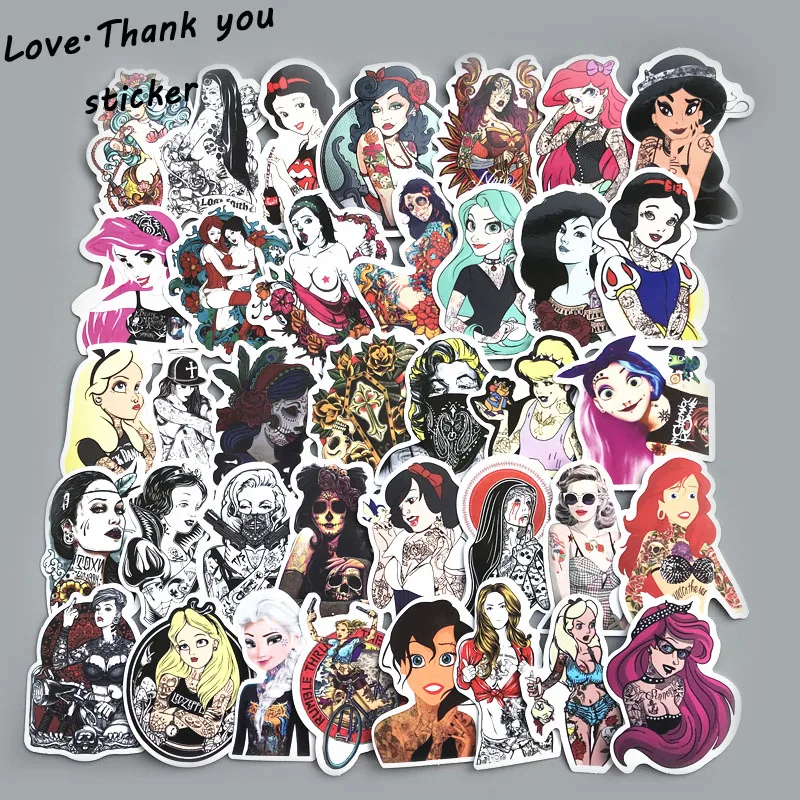 50Pcs/Lot Styling Pvc Waterproof Sexy Beauty Tattoo Girls Stickers For Laptop Motorcycle Skateboard Luggage Decal Toy Sticker