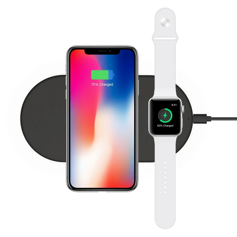 Portefeuille Wireless Fast Charger 10W Stand Qi 2in1 Wireless Charging Pad for Apple Watch iPhone X 8 Plus Samsung Galaxy Note 8 (1)