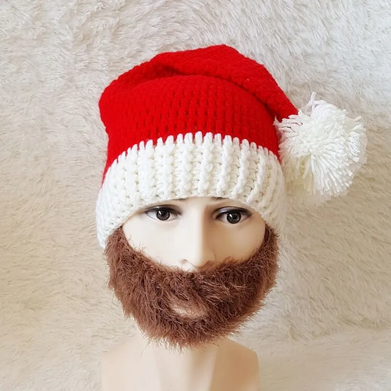 New Christmas Santa Claus Hat Mask Beard For Women Men Warm Knitted