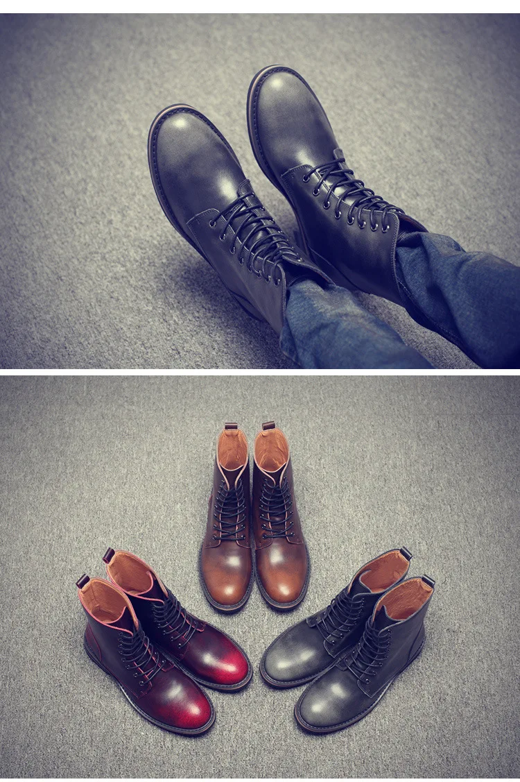 Новое поступление; мужские ботинки; сезон осень-зима; уличные ботинки в байкерском стиле; Мужская Рабочая обувь; военные ботинки из натуральной кожи; 061