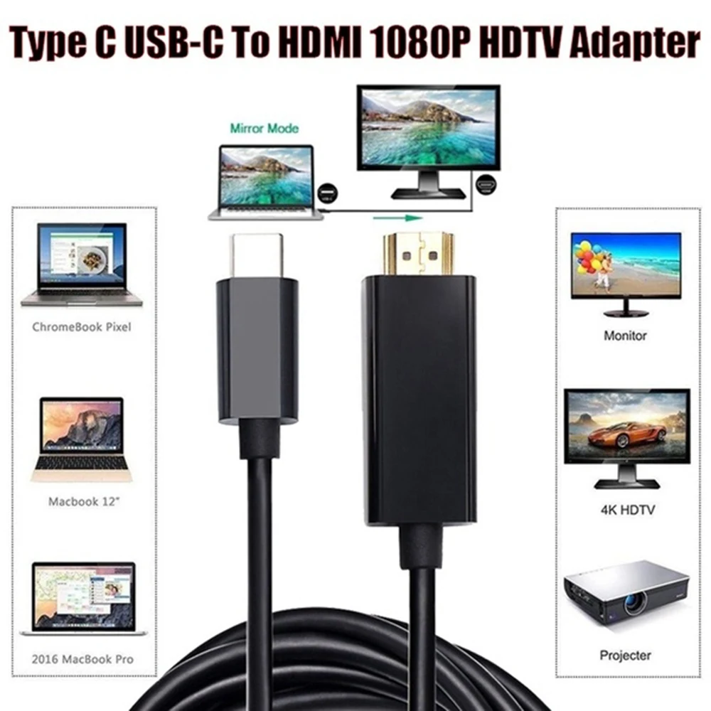 USB-C Type C USB 3.1 Male to HDMI 4k 2k 1080P HDTV Adapter Cable for Macbook Pro