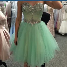 Cocktailkleider Prom Kleider Schatz Tulle Kristall Gefrieste Grün Homecoming Kleider Korsett Zurück Prickelnde Kleid Graduation