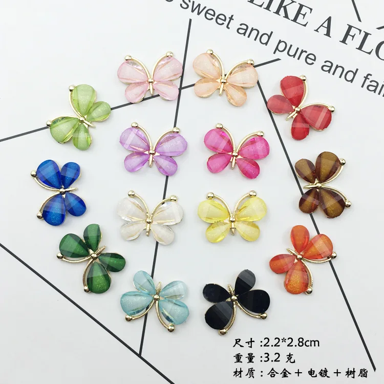 

10pcs DIY alloy gold jewelry accessories crystal butterfly charms for mobile phone case decoration manual sticker hair material