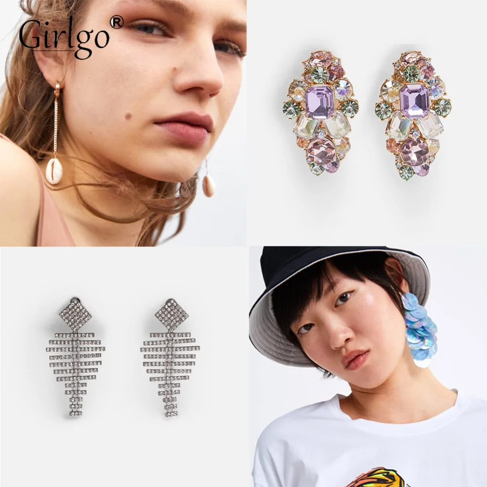 

Girlgo Vintage ZA Earrings Crystal Drop Dangle Earrings for Women Ethnic Wedding Party Fringed Tassel Earrings Wholesale Bijoux