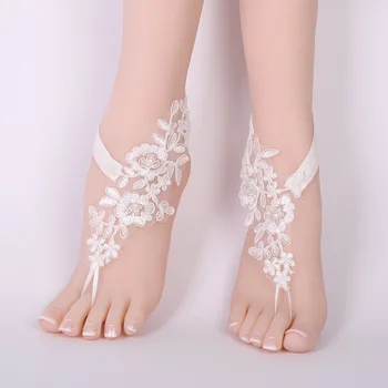 

CHICVIE Bridal Summer Crochet Barefoot Sandals Lace Anklets Wedding Prom Party Ankle-Length Women Bare Feet Sandals SAN190061