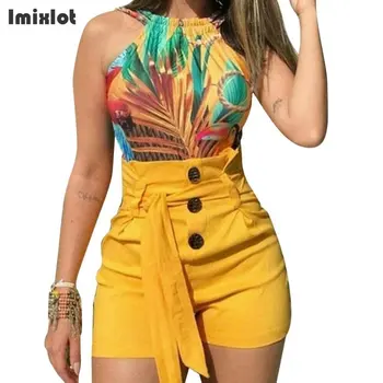 

New Summer Shorts Women High Waist Slim Button Short Pants Lace-up Skinny Slim Casual Shorts Plus Size S-5XL