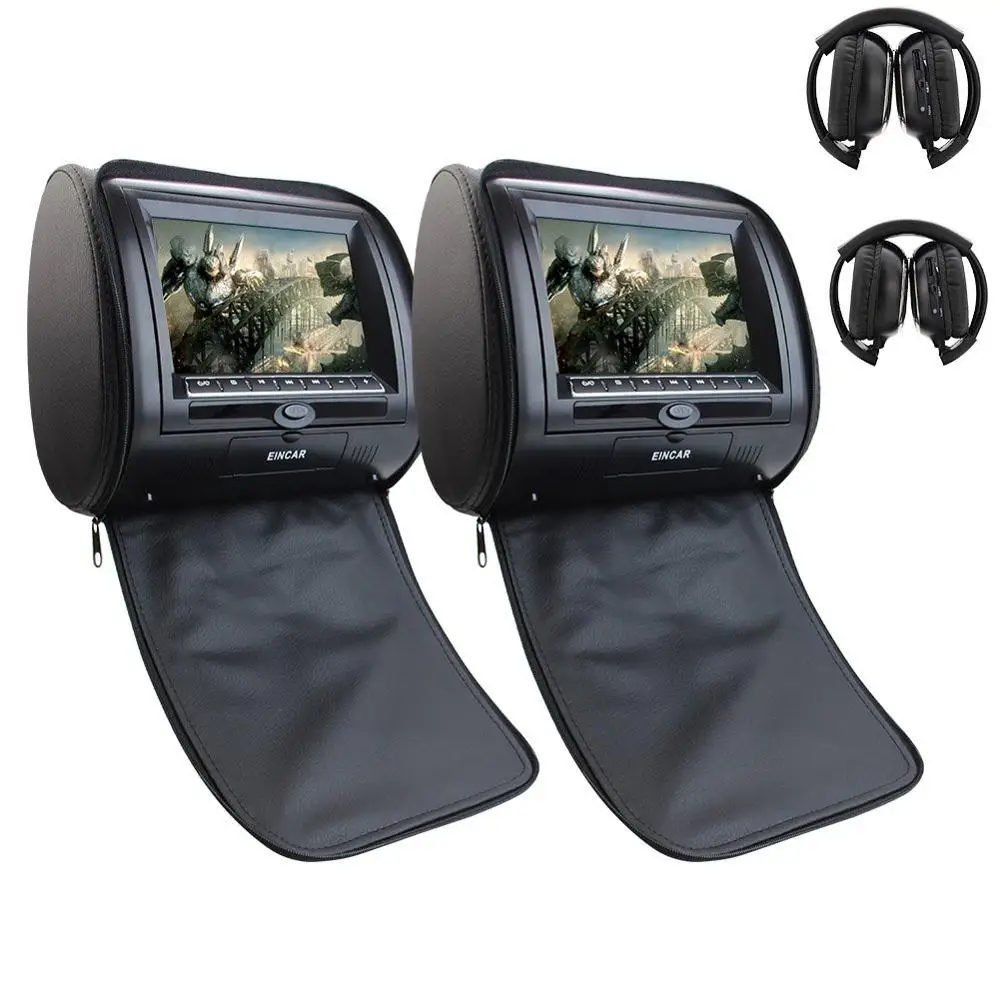 

2pcs Monitors 7 inch HD Screen Universal dual Car pillow monitors Headrest DVD Player USB & SD FM IR Transmitter+2 IR Heasphones