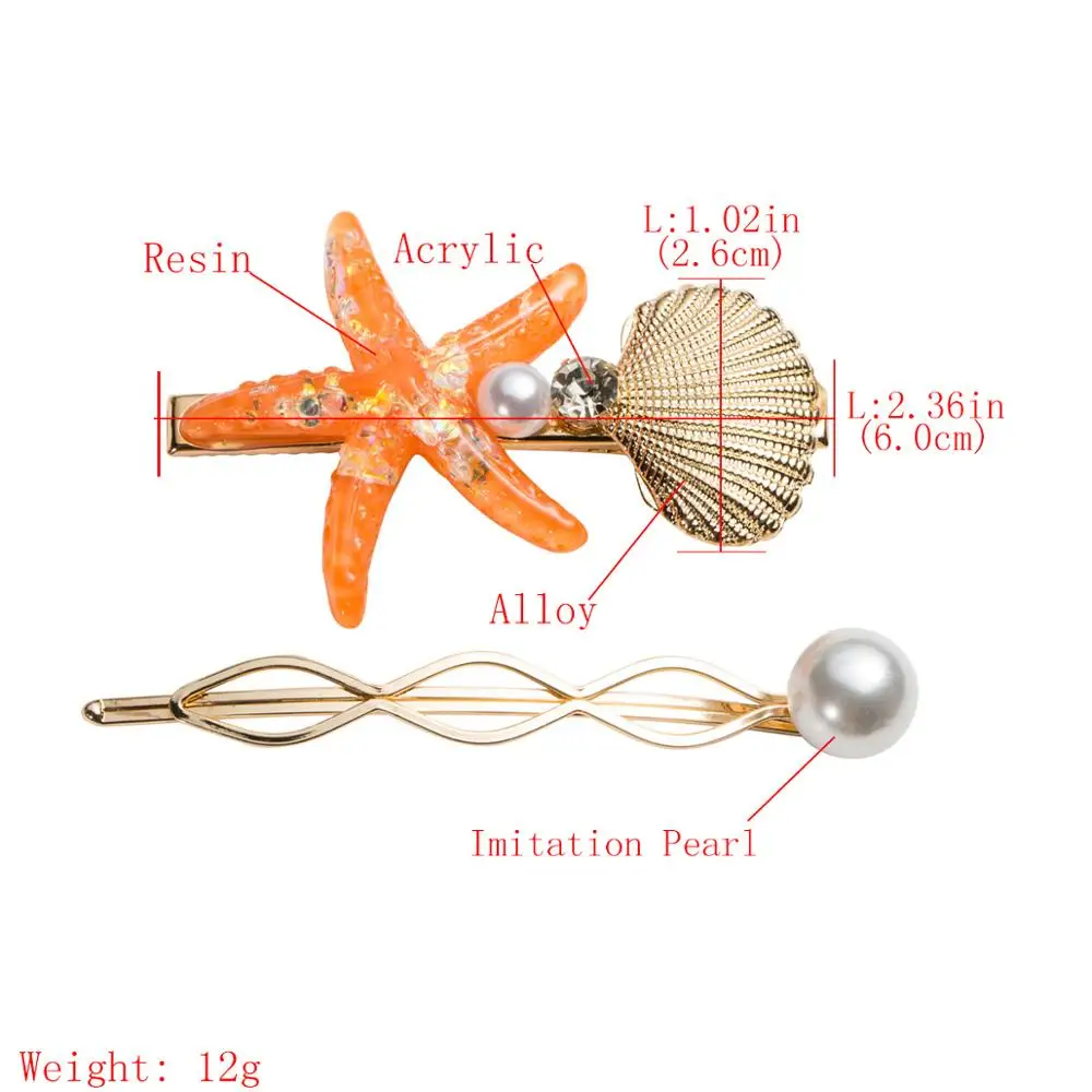 2 шт модные зажимы для волос в форме морской звезды оболочки шпильки с жемчугом заколки шпильки сладкий пляж Аксессуары для волос для женщин девочек