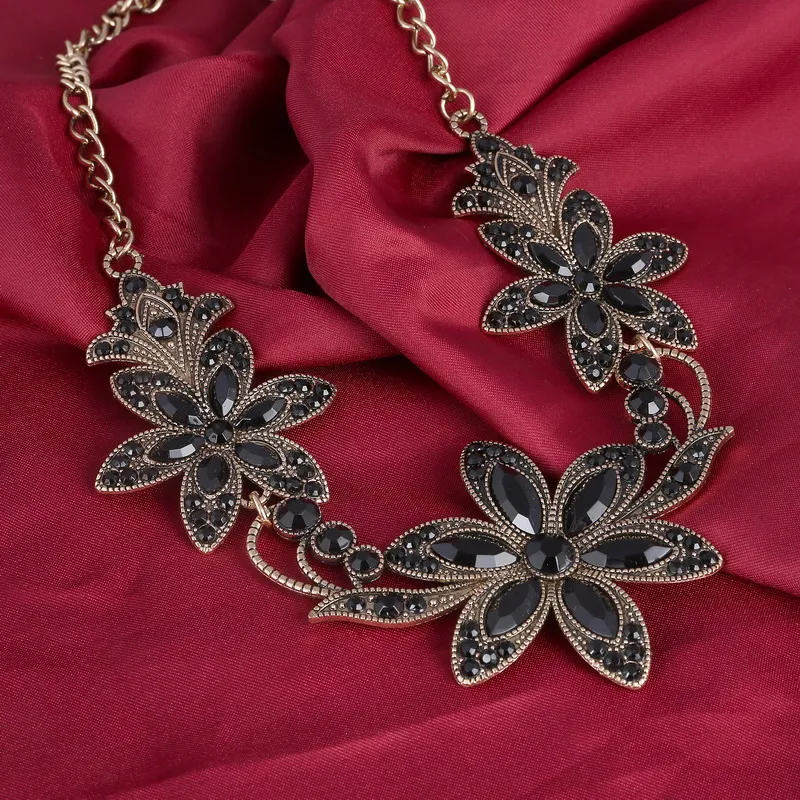 Женское винтажное ожерелье с черным кристаллом|pendants for women|statement choker necklaceblack crystal