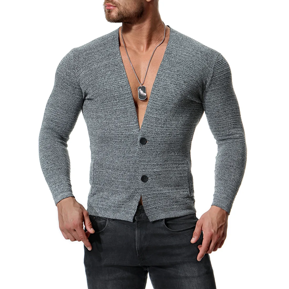

2018 Hot New Autumn and Winter Youth Men's Casual Solid Color Slim Knit Cardigan Sweater Bottoming Shirt Coat P60