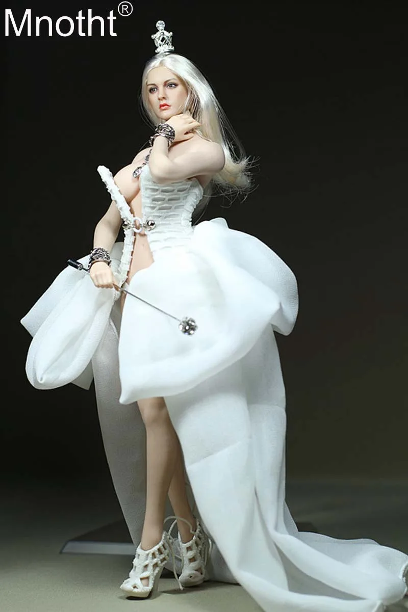 

1/6 Scale Queen White Long Skirts With Underpant Clothes Crown Model For 12inch Phicen Medium/Big Breast Female Glue Body Toy