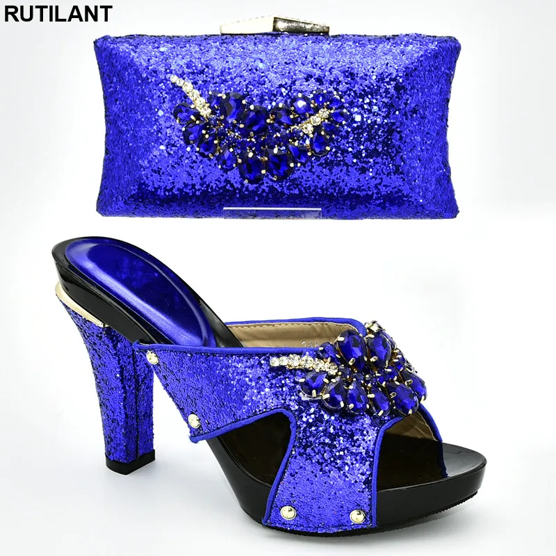 

Fashion Italian Designer Shoes and Bags Matching Set Decorated with Rhinestone Women Shoes and Bag Set In Italy Slip on Pumps