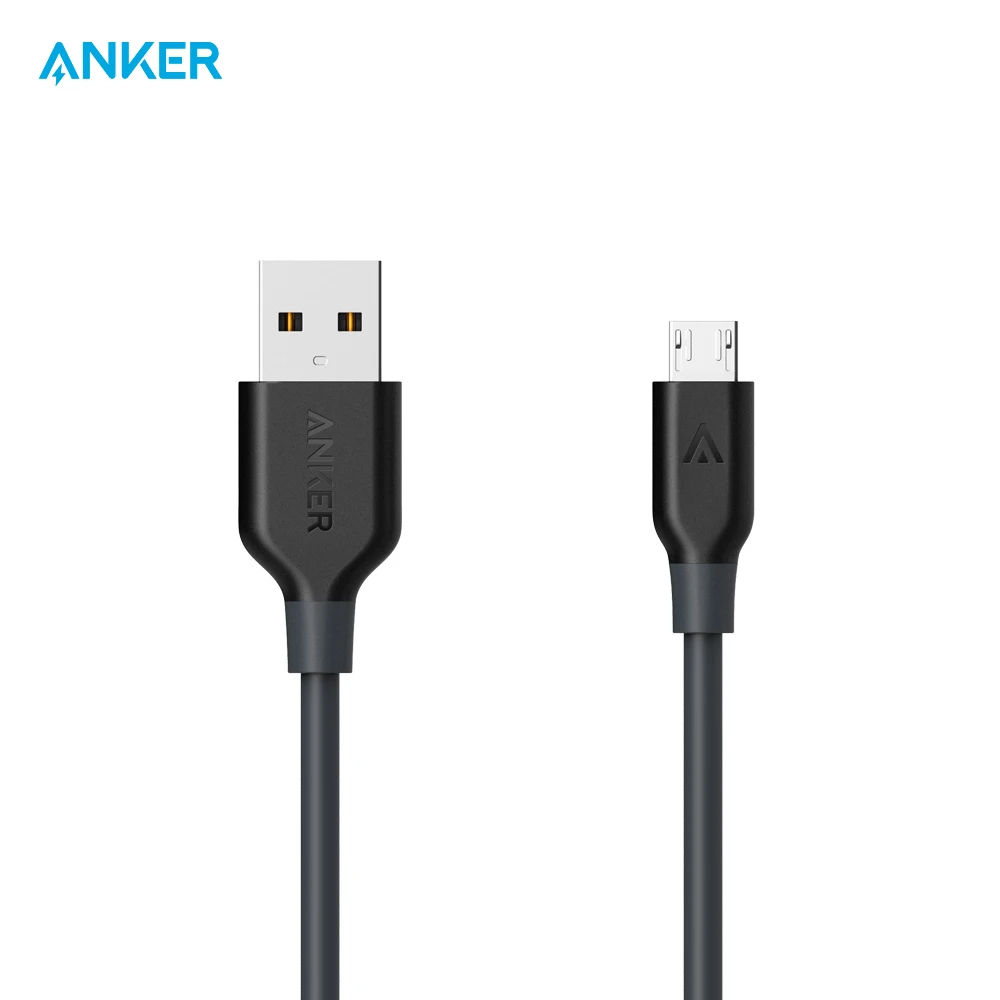 Кабель Anker PowerLine Micro USB прочный, официальная гарантия, быстрая - Цвет: Серый