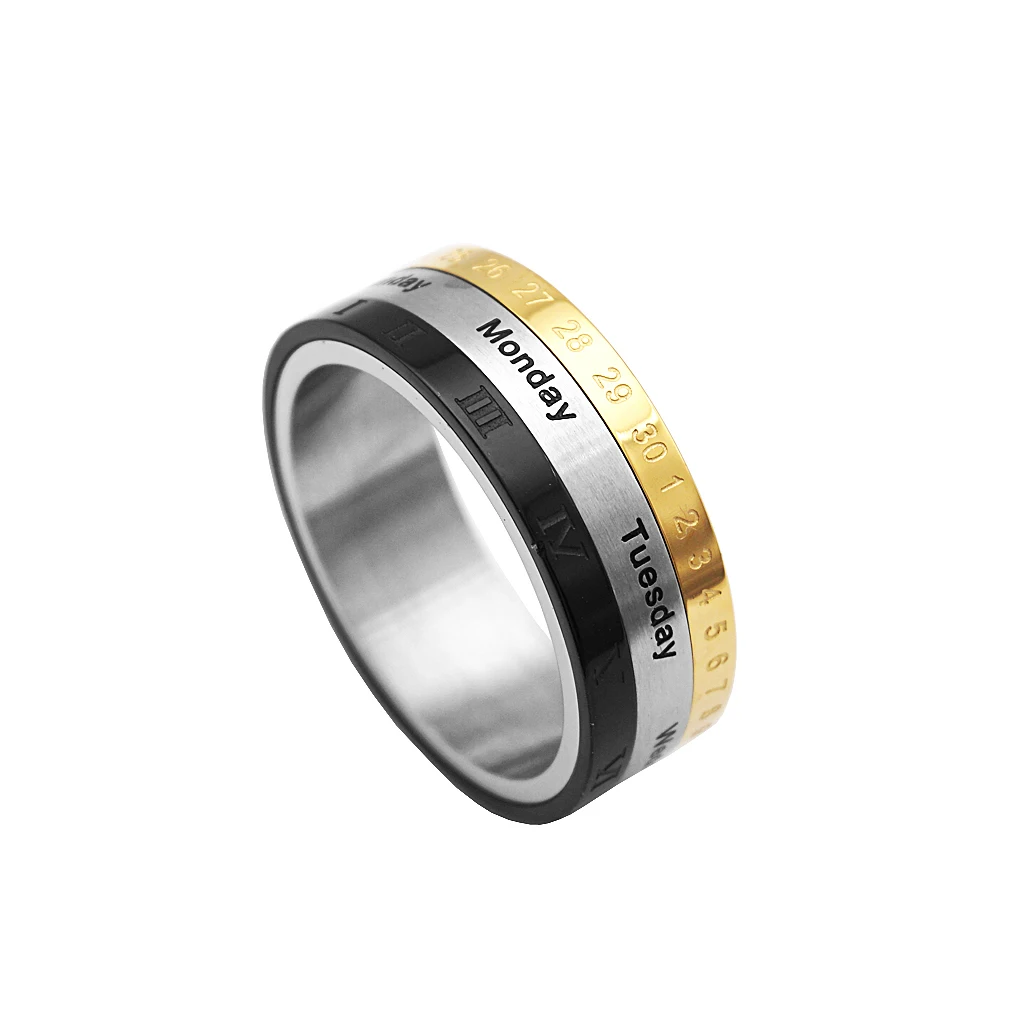 Novelty Calendar Charm Classic Turnable Roman Arabic Number Date Ring  US13