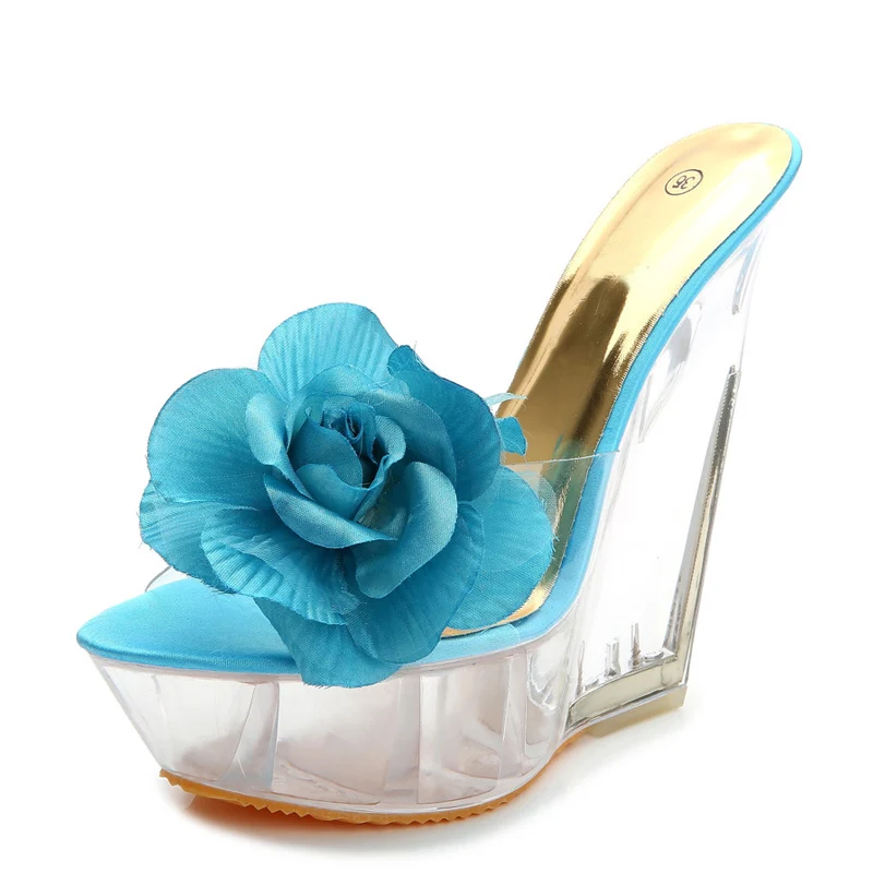 JOYHOPY-Supper-High-Heel-Sandals-Women-2018-Transparent-Heel-Crystal-Shoes-Fashion-Party-Flatform-Wedges-Flower - 