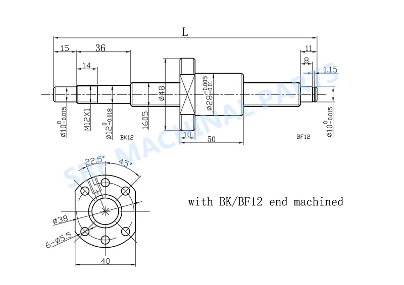 1 шт. 16 мм левая рука резьба шариковый винт SFU1605 левое вращение(можно отрезать любую длину)+ 1 шт. SFU1605 шариковая гайка с BK/BF12 конец механической обработки