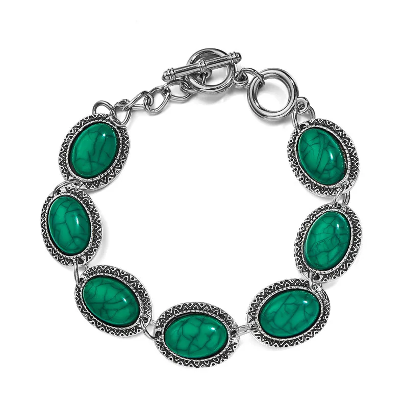 

Oval Green Stone Bracelets for Women Classic Metal Silver Link Chain Strand Bracelet Charms Wedding Anniversary Gift Jewelry