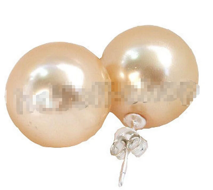 Free shipping Wonderful champagne sea shell pearls earrings 14mm | Украшения и аксессуары