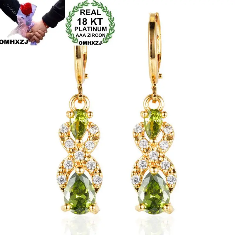 

OMHXZJ Wholesale European Fashion Woman Girl Party Wedding Gift Water Drop 6 Colors Zircon 18KT Yellow Gold Drop Earrings EA414