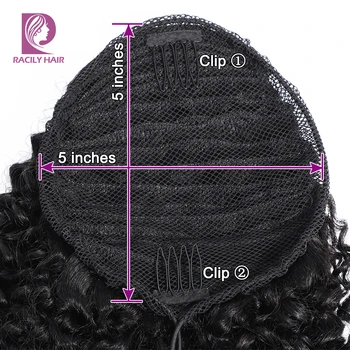 Racily Hair Afro Kinky Curly Ponytail Human Hair Remy Brazilian Drawstring Ponytail 1 Piece Clip In Hair Extensions 1B Pony Tail 3