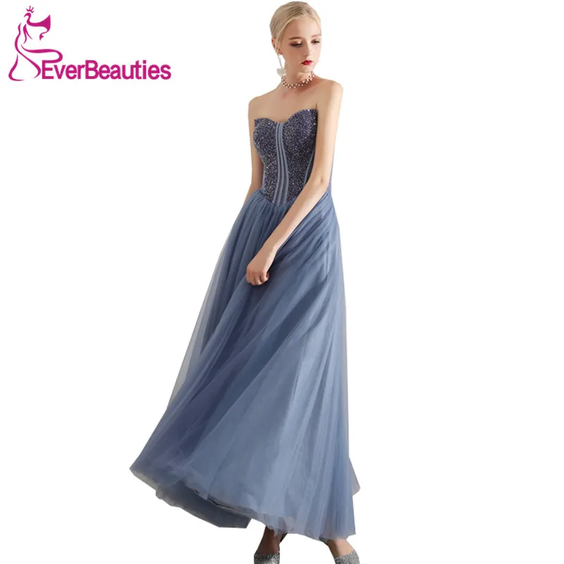 

Blue Evening Dresses 2019 Long Tulle Beaded Formal Dress Sweetheart Women Elegant Evening Gowns Dress Party Abiye Gece Elbisesi
