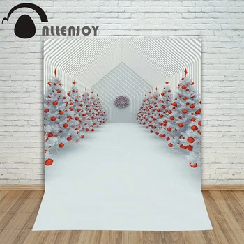 

Christmas children's photo New Year's background xmas tree lights in snow red backdrop photography vinyl shoots new year holiday