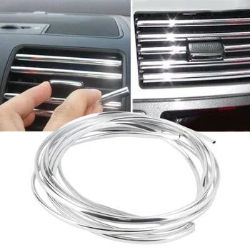 

High Quality 4m x 8mm U Shape DIY Car Interior Air Vent Grille Switch Rim Trim Outlet Decoration Strip Moulding Chrome Silver