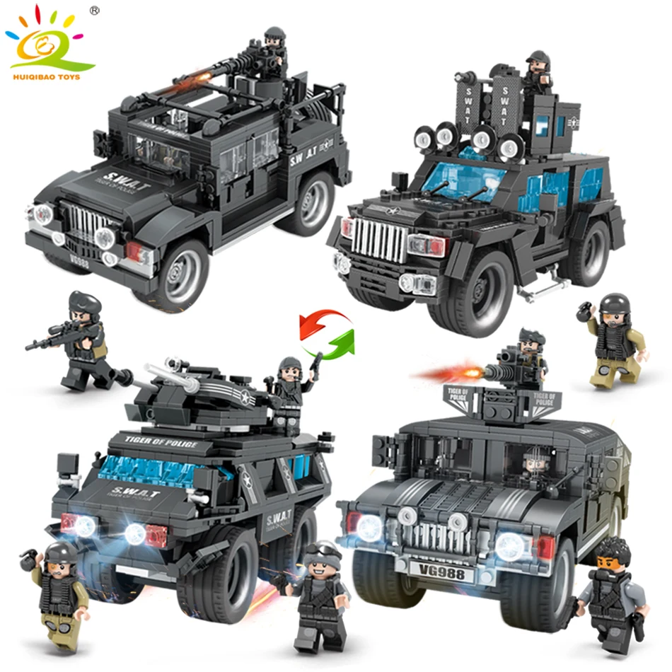 

Military SWAT Police Team WW2 Trucks Building Blocks Compatible army soldier Figures city bricks Toys for Children boy