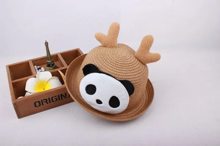 Модная детская с рисунком панды NoveltySun шляпа летние Милые Удобные рога соломенная шляпа пляжная кепка для 2 до 6 лет Лидер продаж