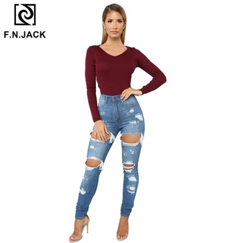 

F.N.JACK 2019 New Arrival Fashion Women Skinny Jeans Pencil Pants Woman Denim Casual Pants For Female