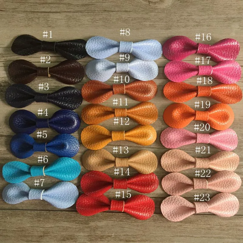 

5pcs/set 47color cute girls bow hairpins Girls Fashion Handmade Leather Bow Hairclips With nice clip For kids Hair accessories