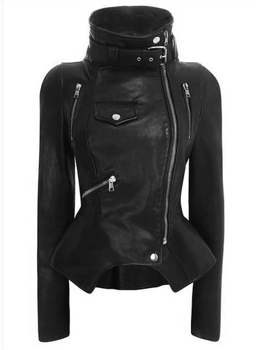 

Women Fashion Winter Autumn coats leather Motorcycle Jacket Black Outerwear faux leather PU Jacket Dropshipping