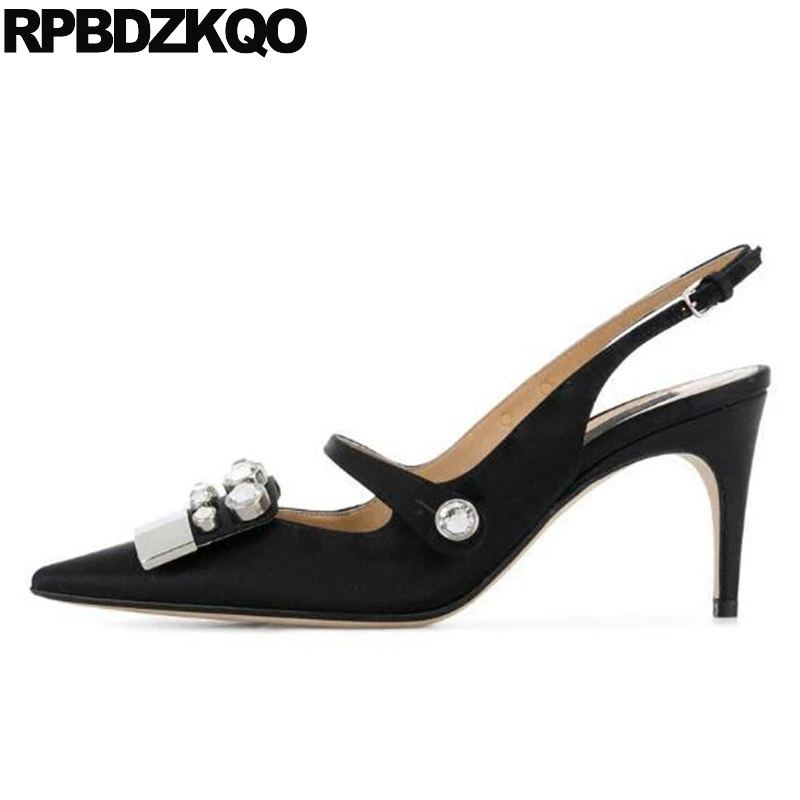 Sandals Pointed Toe Black Prom High Heels Pumps 3 Inch Summer Bridal 2018 Thin Slingback Rhinestone Satin Crystal Pink Shoes Sandals Pointed Toe Black Prom High Heels Pumps 3 Inch Summer Bridal 2018 Thin Slingback Rhinestone Satin Crystal Pink Shoes