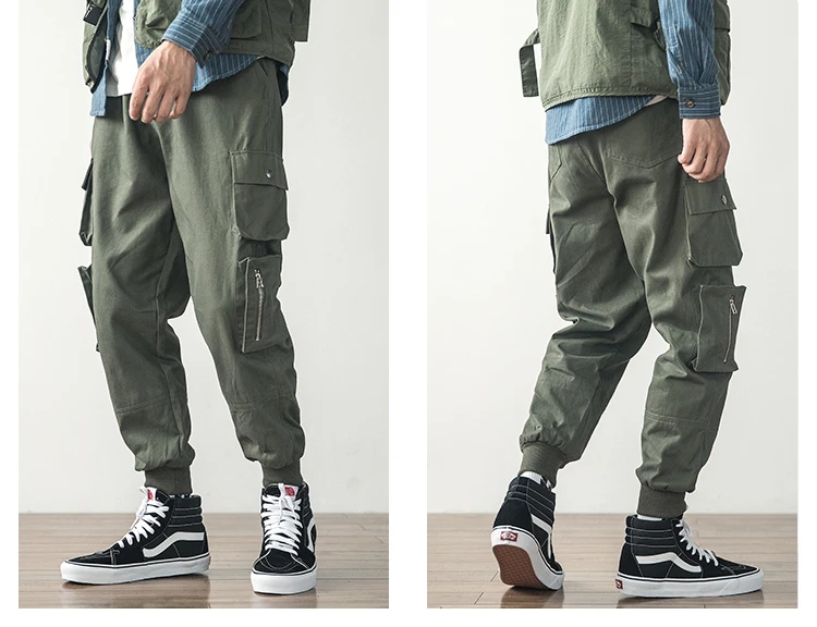 Мужской мульти-карманный нагрудник Общий мужской jogger army green high street cargo повседневные брюки свободные уличная мода хип-хоп брюки