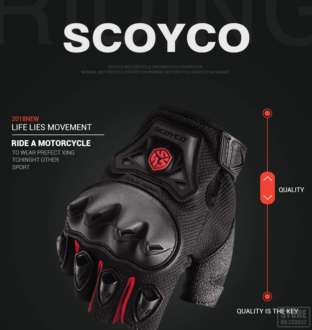 SCOYCO перчатки для мотокросса, перчатки для гонок по бездорожью, перчатки для мотокросса с полупальцами, дышащие сетчатые перчатки для мотокросса