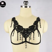 Бандаж с кисточками, женское белье Harajuku, готический бюстгальтер harnes, черный кружевной бюстгальтер, сексуальный бюстгальтер ручной работы