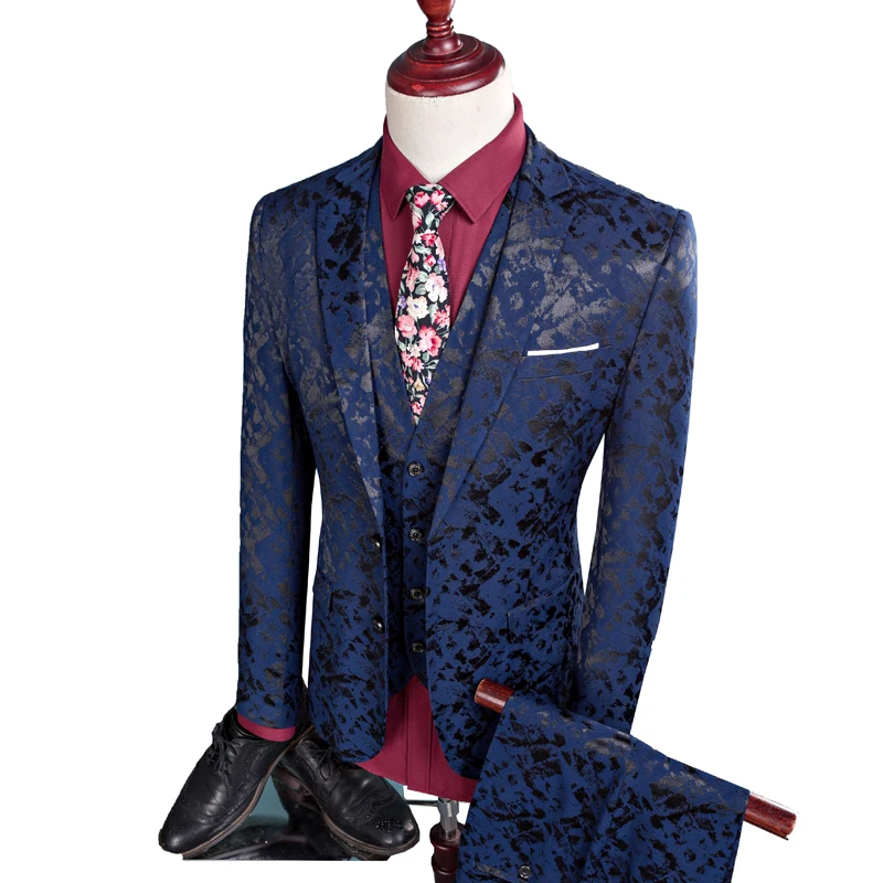 

(blazer+ vest + pants) men's suit three-piece luxury jacquard high-end Plus size suit suit banquet men's business casual blazer