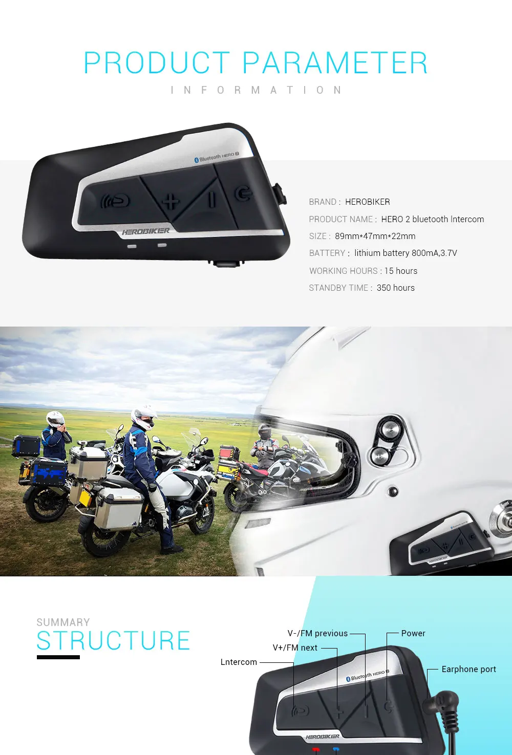 HEROBIKER, 1200 м, мотоциклетный домофон, шлем, гарнитура, Bluetooth, домофон, беспроводной, водонепроницаемый, мото гарнитура, переговорные, 2 аттракциона