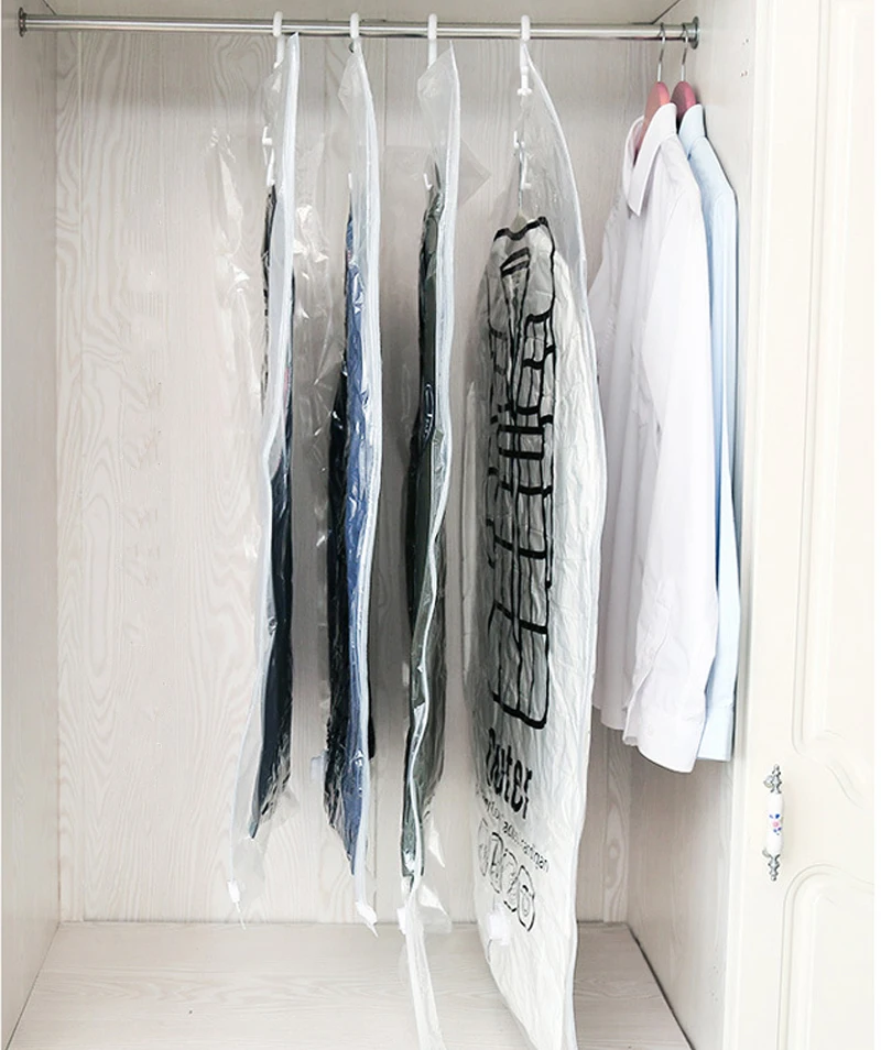 Can Hang Vacuum Bag Clothes Foldable Transparent Border Compression Organizer Pouch Sealed Storage Bags Save Space organizer