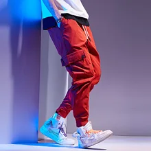 Мужские шаровары с боковыми карманами,, хип-хоп стиль, повседневные мужские цветные штаны для бега, красные, черные модные уличные штаны WA75