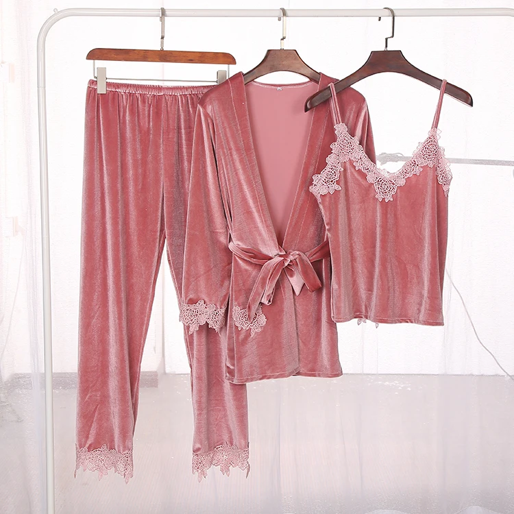 Buy Women Velour Sleepwear Set 3 Pieces Long Sleeve