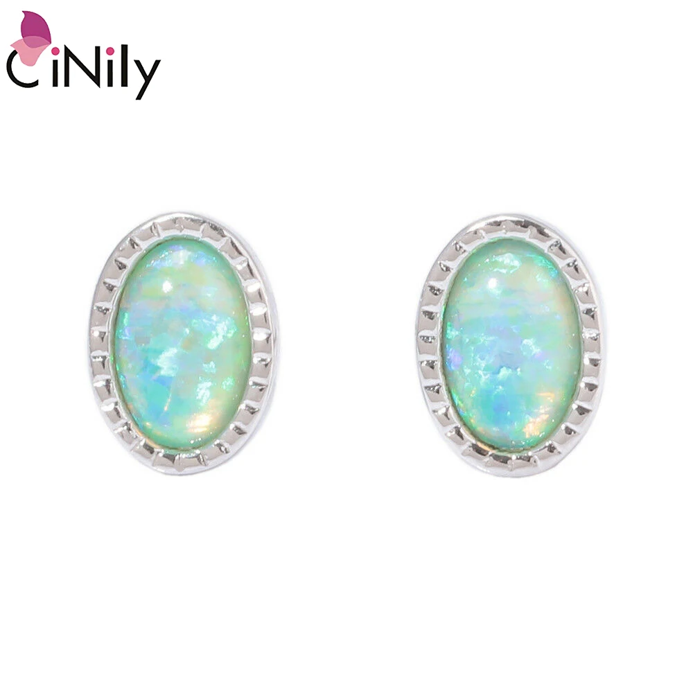 

CiNily Green & Hot Pink Fire Opal Stone Stud Earrings Silver Plated Mini Earring Vintage Bohemia Boho Summer Jewelry Girl Woman