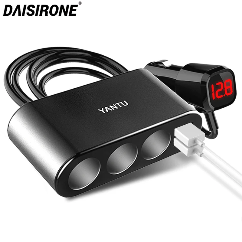 Car Cigarette Lighter Socket Splitter Plug USB Charger Adapter DC 12 24V 3 1A 120W With