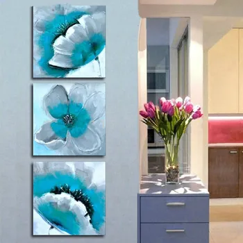 

Free Shipping 100% Handmade Large Blue Flower Oil Painting Picture Canvas Art Flower Picture For Home Wall Decoration