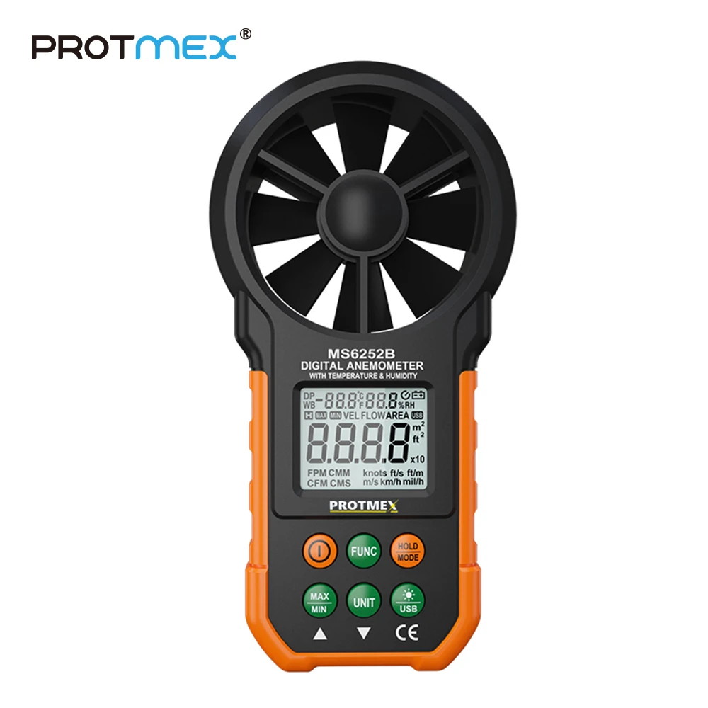 

PT6252B Professional Wind Speed Test Meter Multifunction Digital Anemometer With Tachometer Air Volume Thermometer Humidity