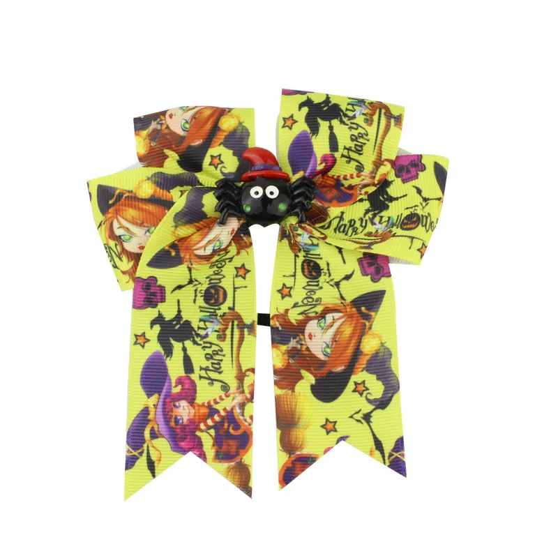 Fashion Cute Printed Cheer Bow for Girls Grosgrain Ribbon Large Hair Bow With Elastic For Girls Hair Accessories (22)