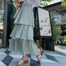 4 цвета Женская юбка с высокой талией Миди плиссированная юбка Jupe Femme корейская мода сплошной цвет Многослойные Длинные юбки для женщин s(mm7936